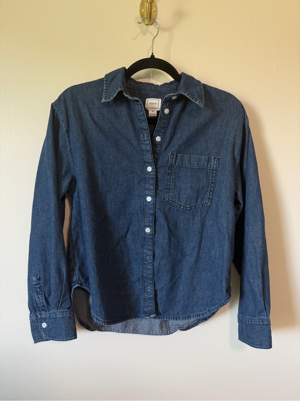 Maeve Anthropologie oversized boxy 100% cotton dark denim button up size XXS-S